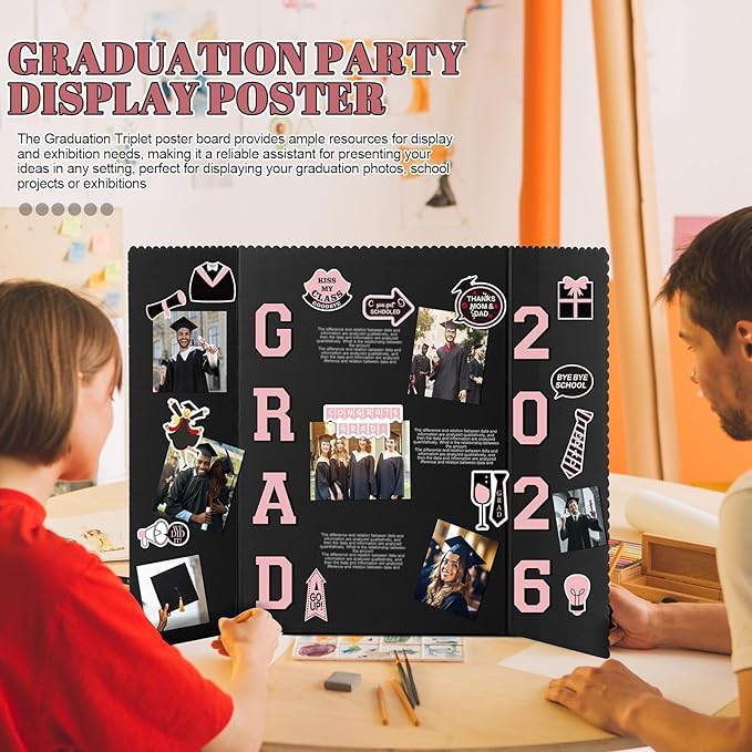 MiniInflat 4 Set 2026 Graduation Picture Trifold Poster Board Double-Sided Foldable Photo Display Board Graduation Decoration for Class of 2026 High School College DIY Craft(Pink,24 x 16 Inches)