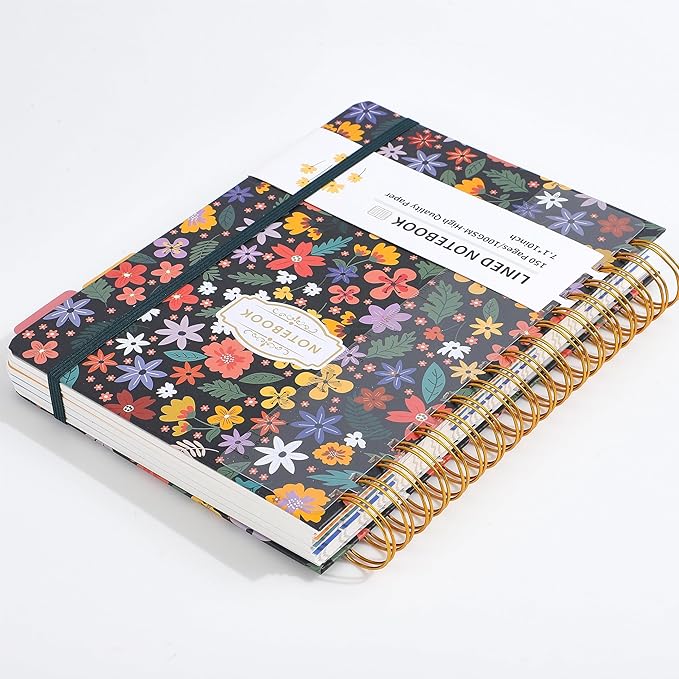 Hardcover Spiral Notebook 7.1"x10" Journal with Removable Divider Tabs, 150 Pages, 5 Subject Notebook, Ideal for Women Work Stationery, Pretty Student Planner, Meetings, Essential Notebooks, Tabbed Notebook, Aesthetic Subject Journal