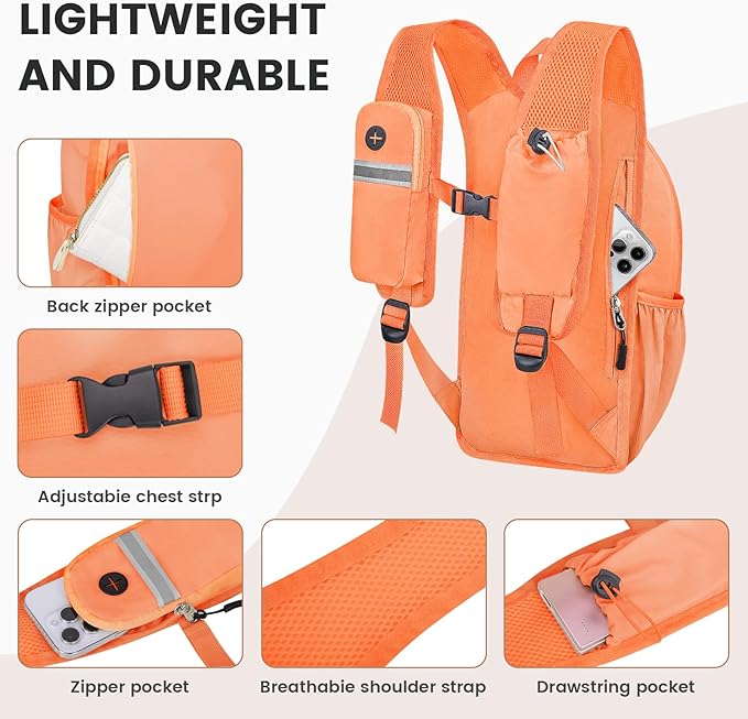 Small Hiking Backpack 15L- Lightweight Packable Foldable Backpack for Travel Camping Outdoor Commute, Compact Rucksack for Women Men(Orange)