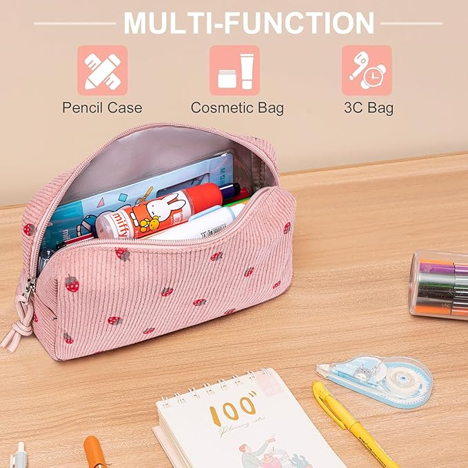 LEDAOU Cute Pencil Case for Kids Girls Pink Pencil Pouch Kawaii Pen Pencil Box Bag Holder for School Students