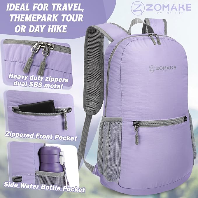 ZOMAKE Lightweight Packable Backpack, Foldable Small Travel Day Pack | 10/15/20L Water Resistant Hiking Backpacks for Women Men, Multiple Pockets, Breathable Shoulder Strap, Everyday Carry