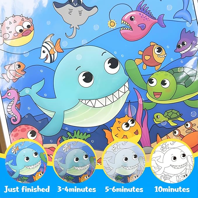 Double-Sided Magical Water Coloring Book for Kids, Reusable Quiet Water Reveal Activity Book with Water Pen, Creative DIY Water Drawing Painting Sticker Busy Books for 3 +Year Old Boys Girls Toddlers