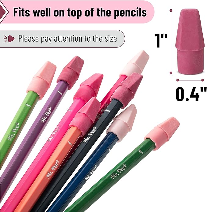 Mr. Pen- Pencil Erasers Toppers, 120 Pack, Pink Shades, Erasers for Pencils, Pencil Top Erasers, Pencil Eraser