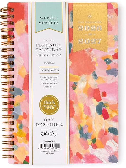 Blue Sky Day Designer 2026-2027 Weekly and Monthly Academic Year Planner Calendar, July 2026 - June 2027, 5" x 8", Flexible Cover, Wirebound, Storage Pocket, Includes Stickers, Smitten