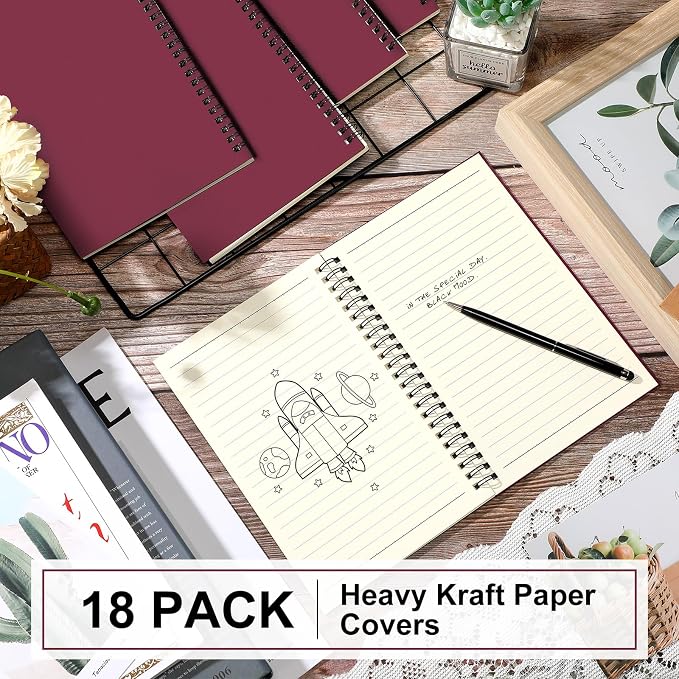Yahenda 18 Pcs Spiral Notebooks, 1 Subject, Wide Ruled, Wine Red