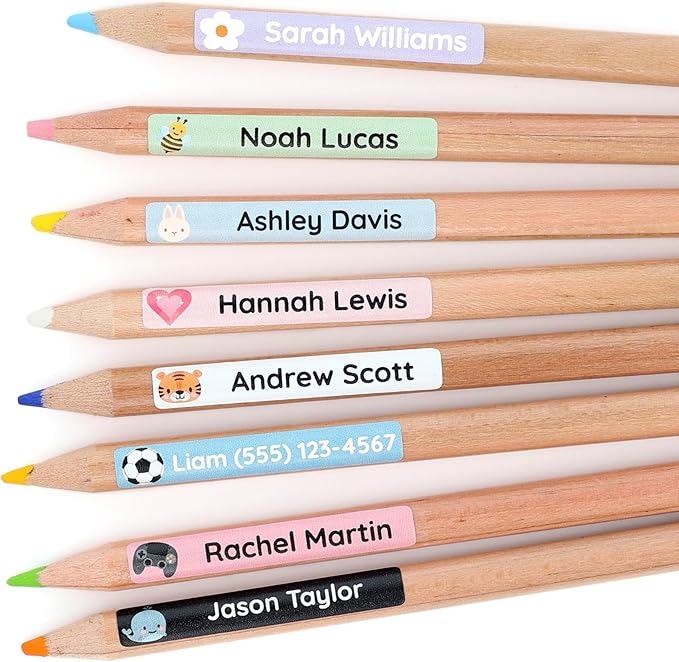 Teddylabels - Personalized Name Labels for School Supplies (75) – Waterproof and Durable Stickers for Pencils, Pen, and Other School Supplies