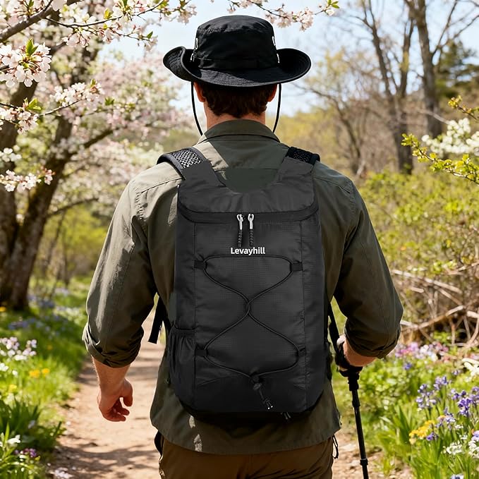 levayhill 16L Lightweight Foldable Hiking-Backpack Small Packable-Daypack For Travel,Ultralight Water-Resistant Gym Bag Men Women Easy Carry-on (Black)