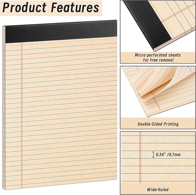 48 Pack Legal Pads 8.5" x 11" Writing Pad Note Pads for Office, 30 Sheets Recycled Notepad & Memo Pad, Paper Pads College Ruled, 8.5 x 11 Notepads for Work, Professional Notepads for Office, Home, School