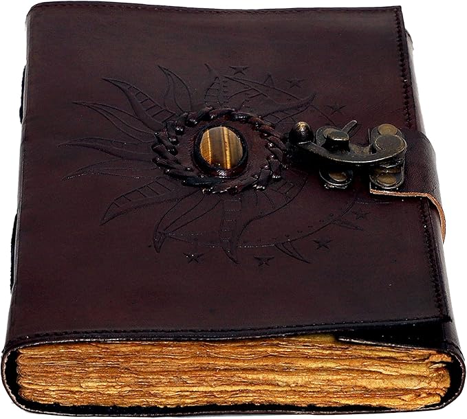 cuero Leather Sun and Moon Tiger Stone Brown Journal for Women 8X6 Leather Sketchbook Blank book Unlined Deckle Edge Paper Diary