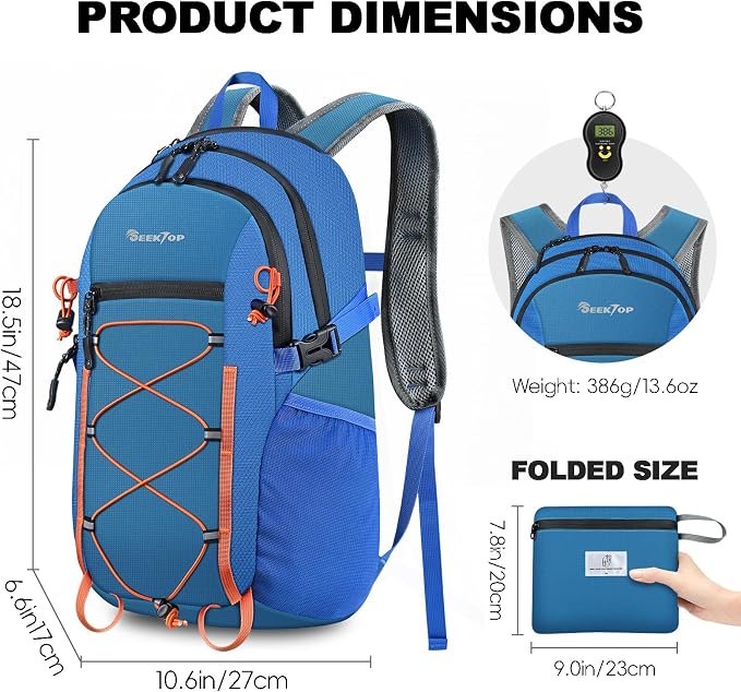 Seektop Packable Waterproof Hiking Backpack, 20L Lightweight Daypack | Tear-Resistant Nylon Material, Multi-Compartment Storage, Ultralight Small Foldable Travel Hiking Daypack for Men & Women
