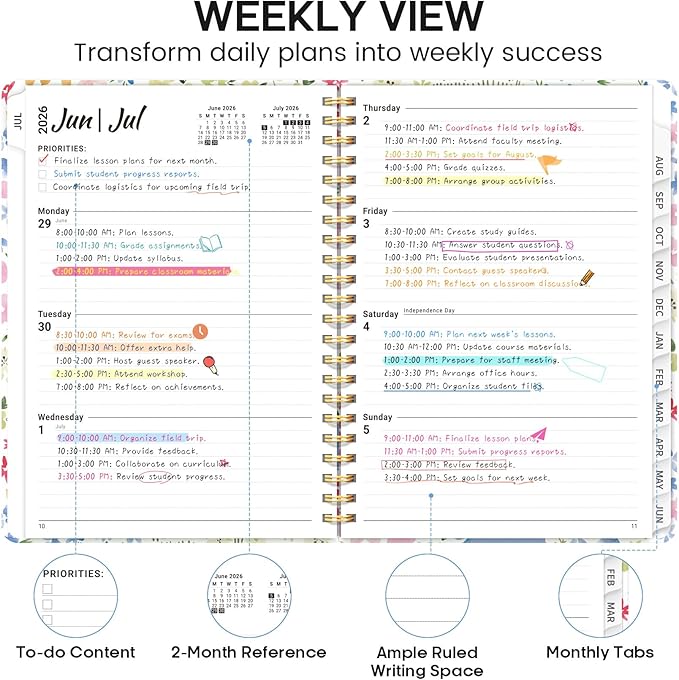 Academic Planner 2026-2027, Weekly and Monthly Calendar Book, July 2026 – June 2027, Hardcover Planner with Tabs, Perfect for Teachers, Students, Women & Men, A4 (8.5" x 11") - Disty