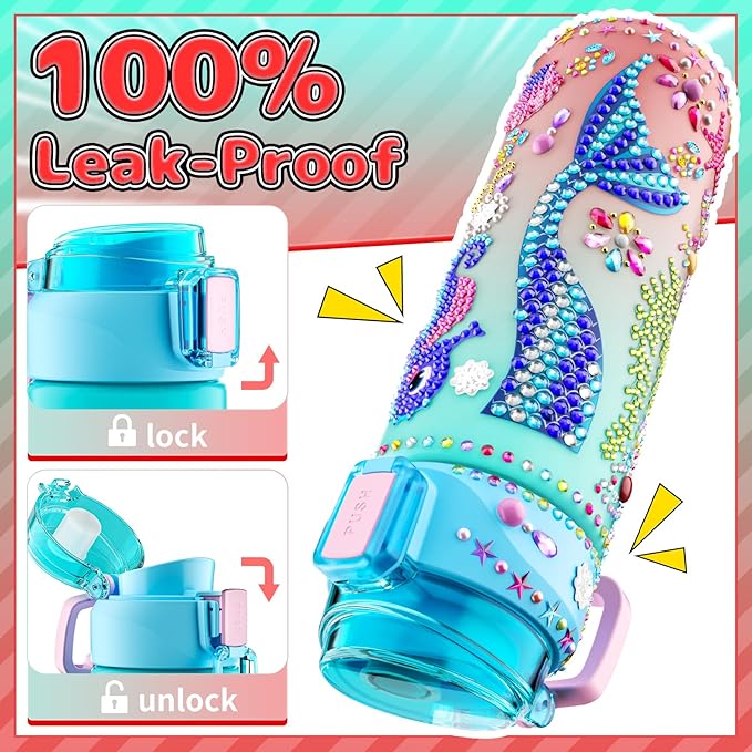BOOH Decorate Your Own Water Bottle Kits for Girls, Mermaid Diamond Painting Toys & Friendship Bracelet, Fun Arts Crafts for Ages 4-6-8-10, Birthday Gifts Toys for Kids