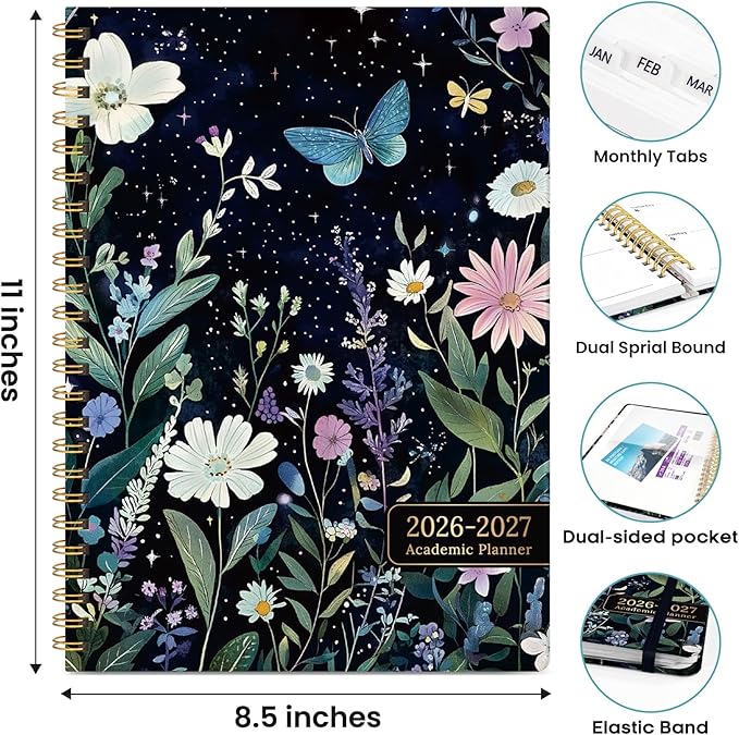 Academic Planner 2026-2027, Weekly and Monthly Calendar Book, July 2026 – June 2027, Hardcover Planner with Tabs, Perfect for Teachers, Students, Women & Men, A4 (8.5" x 11") - StarryGarden