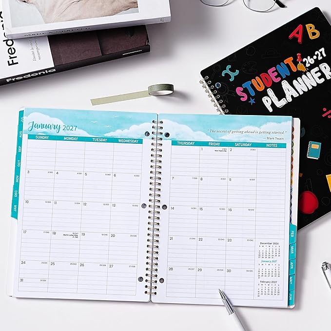 Student Planner 2026-2027 - School Planner 2026-2027, July 2026- June 2027, 8.5" x 11", Monthly and Weekly School Calendar with Colorful Tabs, Stickers and 3-Hole Punched, Academic Planners