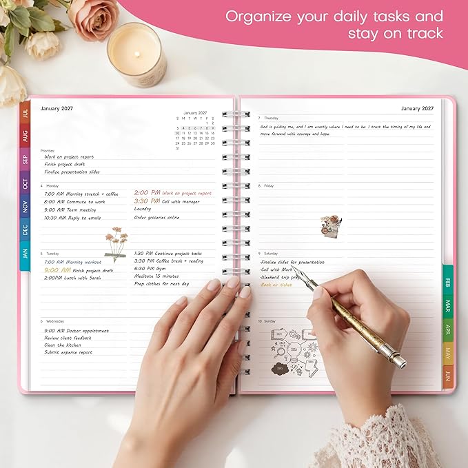 Planner 2026-2027 Monthly and Weekly Academic Planner July 2026 - June 2027, Hardcover Calendar 2026-2027 Agenda Daily Planner for Student Teacher School Office Supplies, 7.4" x 10.2", Pink Ombre