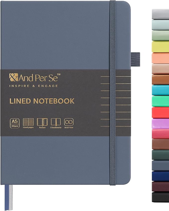 &And Per Se Lined Journal Notebook, 160 Pages, A5 5.7 x 8 inches College Ruled Thick Paper Notebook Journals for Writing, Hardcover Notebooks for Women Men Office School (1 Pack, Dark Blue)