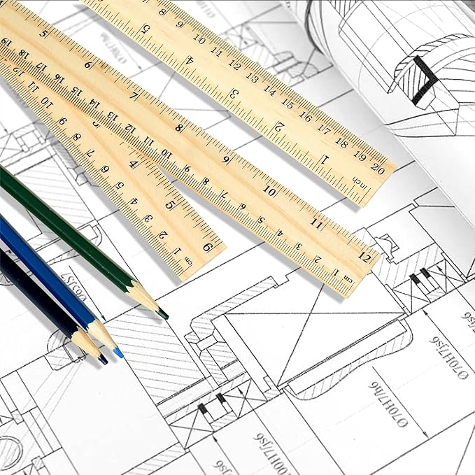 3 Pack Wooden Ruler Set, 6, 8, 12 Inch Rulers, High-Quality Metric Ruler, Easy to Read, mm, Sturdy and Durable Straight Edge for Drawing, Home, Office, Engineering