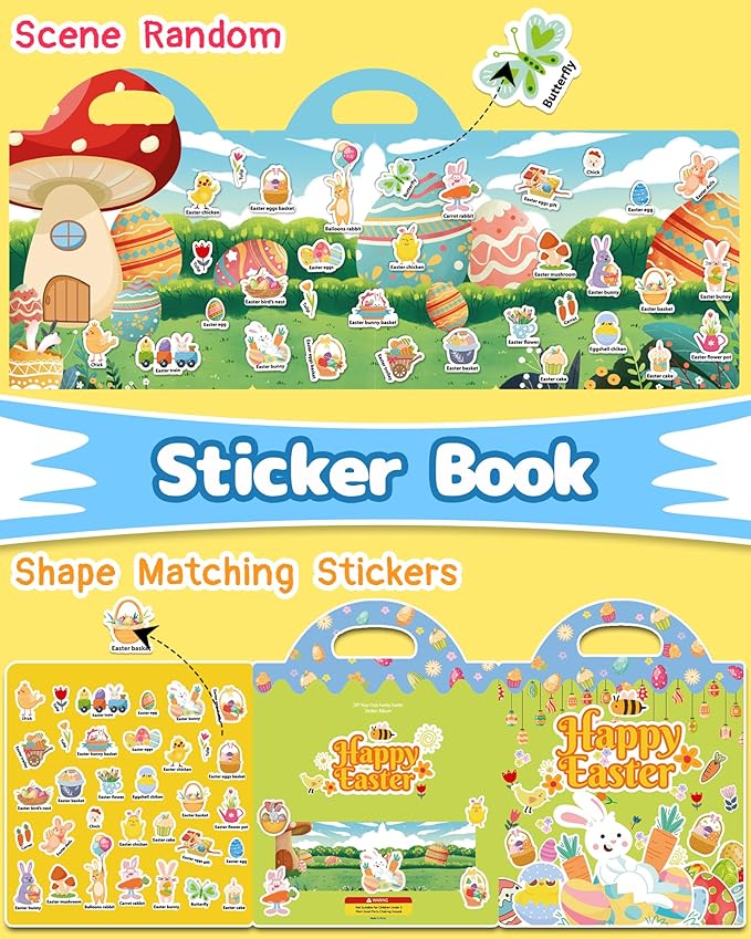 Benresive Reusable Sticker Book for Toddlers, Travel Stickers for Kids, Toddler Crafts Activities Toys, Birthday Gifts for Boys & Girls - Easter