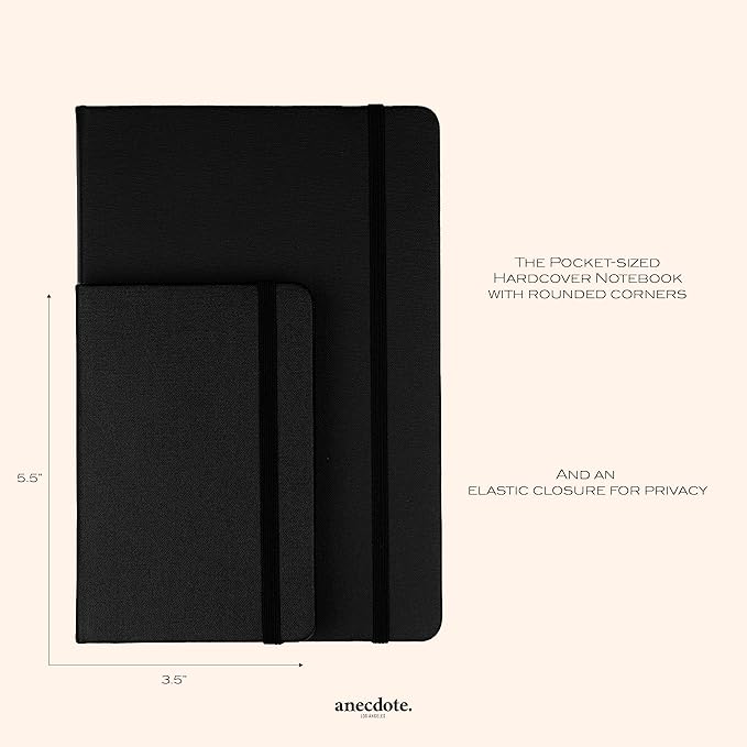 ANECDOTE. Small Journal Notebook for Men & Women, 192 Pages | Thick 80 GSM Lined Paper| Hardcover (5.5"x3.5" Pocket Size) | Daily Journaling Diary for Work, Travel, School & Office Use (Black)