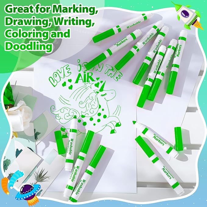 24 Pcs Washable Markers Bulk Broad Line Markers Coloring Conical Tip Large pens for Kids art projects, Teachers, Students, Toddlers, Party Favors, Classrooms, Donations(Light Green)