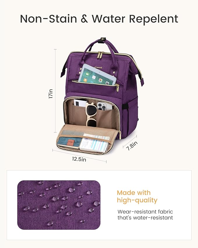 LOVEVOOK Laptop Backpack for Women with Giant Tumbler Holder Pocket,17 inch Waterproof Travel Backpack Purse Computer Laptop Bag,Professional Work College Nurse Teacher Backpack Daypack,Grayish-pink