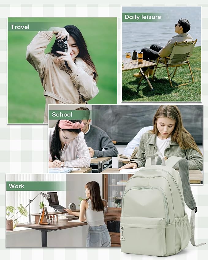 winspansy Backpack for School Teenage Girls Boys,Waterproof Lightweight School Bags Travel Daypack Simple Cute College Backpack Rucksack for Women Men fit 14 Inch Laptop,Light Green