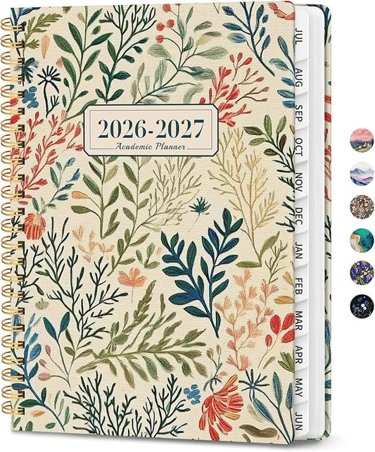 Planner 2026-2027, Monthly and Weekly Academic Planner July 2026 - June 2027, Hardcover Student Teacher Planning Agenda Calendar Book with Tabs, Perfect for Office School Supplies, A4 (8.5" x 11") - Herbs