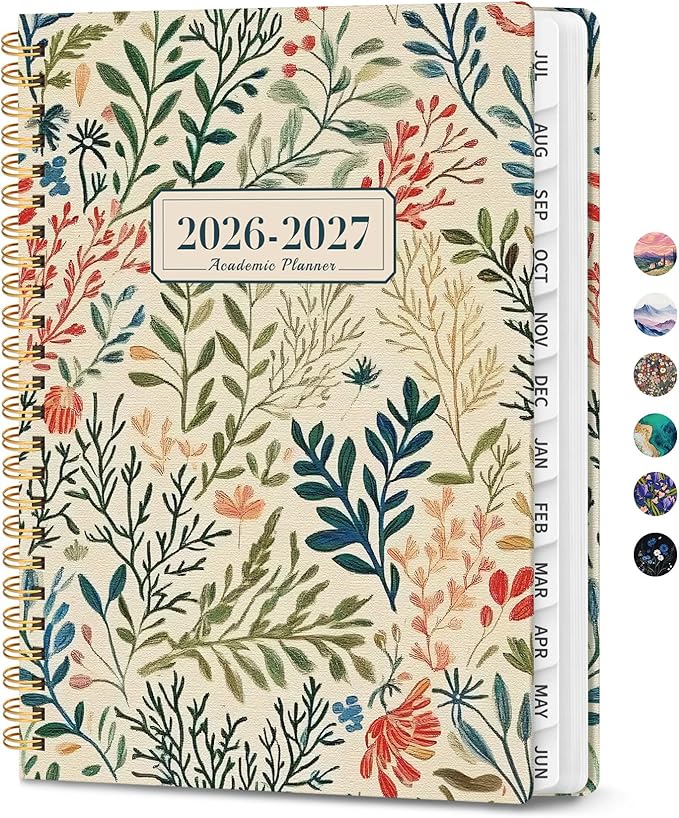 Planner 2026-2027, Monthly and Weekly Academic Planner July 2026 - June 2027, Hardcover Student Teacher Planning Agenda Calendar Book with Tabs, Perfect for Office School Supplies, A5 (6.3" x 8.5") - Herbs