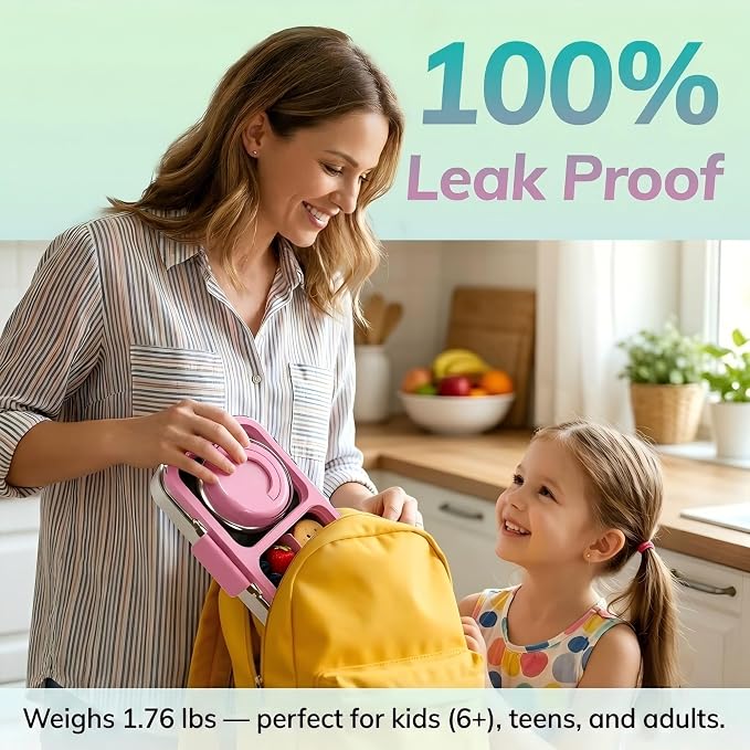HOMEKOL Stainless Steel Bento Lunch Box + 9.5oz Insulated Food Jar, Purple | 2-Compartment Leak-Proof Container for Kids & Adults, BPA/BPS-Free, 18/8 Metal, Dishwasher Safe, Clear Tritan Lid