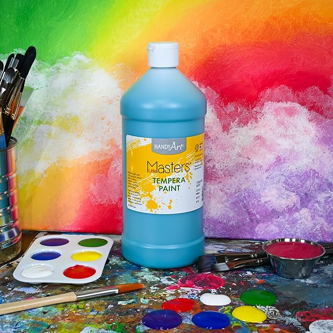 Handy Art Little Masters Tempera Paint, Turquoise, 32 oz Bottle, Bright & Mixable, High Opacity, Washable Colors for Classroom, Students, Kids, Young Artists, Safe & Non-Toxic, Made in USA