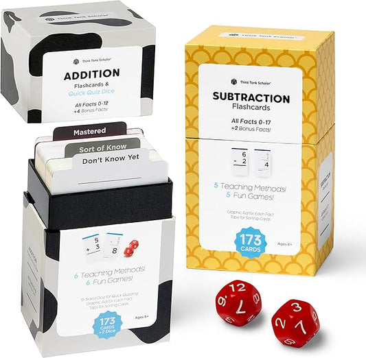 Think Tank Scholar 346 Addition and Subtraction Flash Cards Set (Award Winning) All Facts Color Coded, for Kids in Kindergarten, 1st, 2nd, 3rd Grade Class or Homeschool - Games & Chart