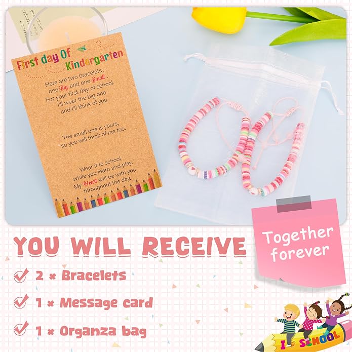 Back to School Supplies, First Day of Kindergarten Bracelet, Back to School Bracelet Mommy and Me, Prek Matching Wish Bracelets Set, Adjustable Bracelet for Boys Girls Gifts Stuff Bulk