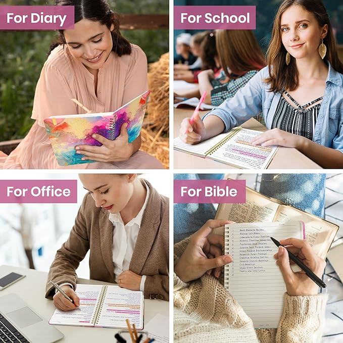 ZOTIA Lined Spiral Journal Notebook for Women, A5 College Ruled Journals for Writing, Hardcover Notebooks for Work, Note taking and Office School Supplies,140 Pages - Color Splash