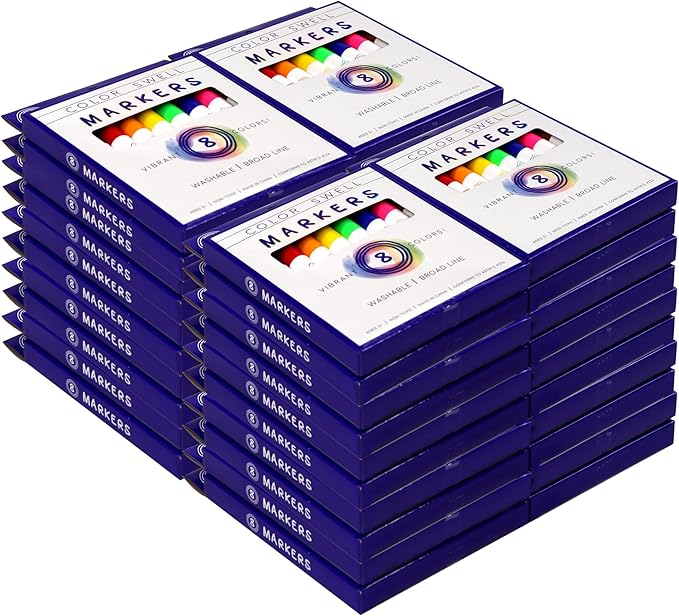 Color Swell Washable Markers Bulk Pack, 8 Vibrant Colors, Broad Line, Non-Toxic, 40 Sets (320 Total Markers), Ages 3+