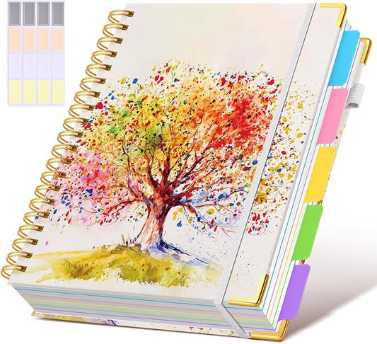 Spiral Notebooks 8.5"x11" for Work with Removable Dividers Tabs,300 Pages 5 Subject Notebook College Ruled,100GMS Notebook journal for School Note taking,Lined Journal for Women,A4 Colorful Tree of Life