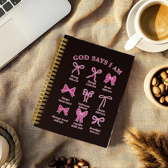 THDSE Bible Journal for Women, Christian Prayer Journal Notebook Gifts for Teen Girls Kids, Bible Study Supplies, Cute Bows Church Faith Journaling Hardcover Spiral Notebook 5.5 X 8.3(Black Pink)