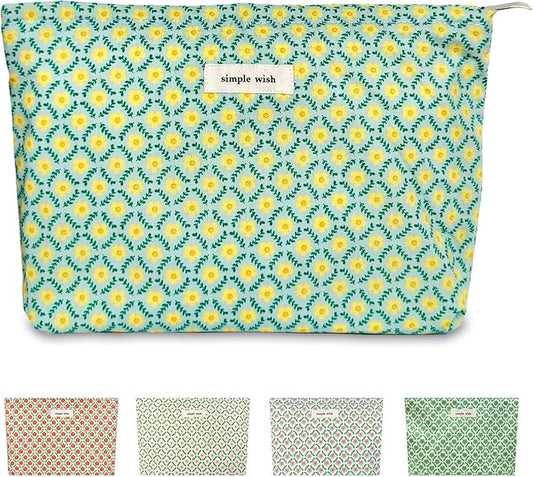STARDW Aesthetic Floral Makeup Bag Cute Small Cosmetic Bags for Women Girls, Travel Toiletry Bag Large Capacity Zipper Makeup Pouch, Purse Organizer Pouches (Yellow Floral)