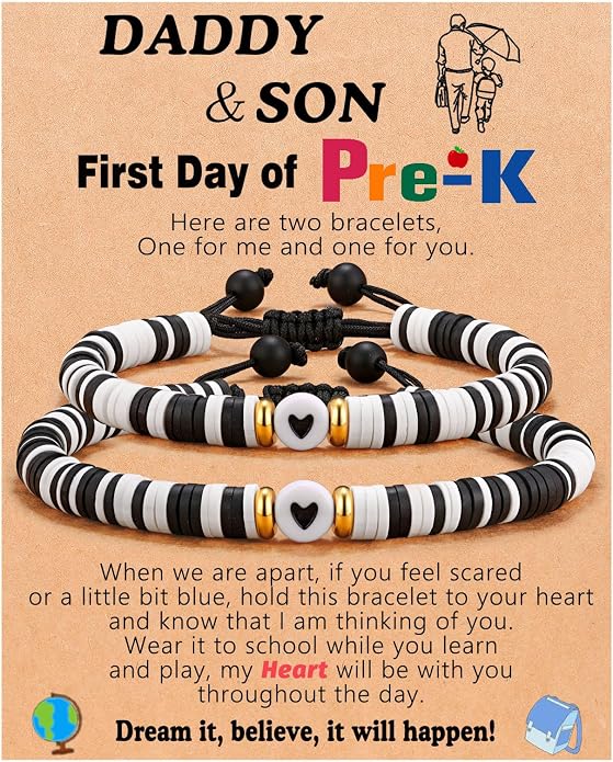 UPROMI First Day of Preschool/Kindergarten/1st Grade/2nd Grade/School Gift, Back to School Bracelet Mommy and Me Dad and Son