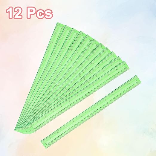 HARFINGTON 12pcs Plastic Rulers 12" (30cm) Clear Straight Ruler Measuring Tool Inches and Centimeters for Home Office Classrooms Drafting, Clear Green