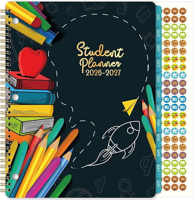 Student Planner 2026-2027 - Academic Year Weekly & Monthly School Planner, 11’’ × 9’’, Student Calendar with Stickers, Monthly Tabs, Strong Twin-Wire Binding, Perfect Organizer