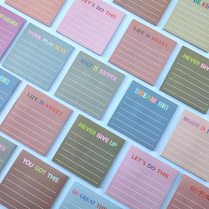 Yinder 24 Pcs Inspirational Sticky Notes Cute Motivational Sticky Notes Pad End of Year Employee Appreciation Gifts Bulk for Teacher Nurse Coworkers Office Supplies 3 x 3'' (Motivational,Morandi)