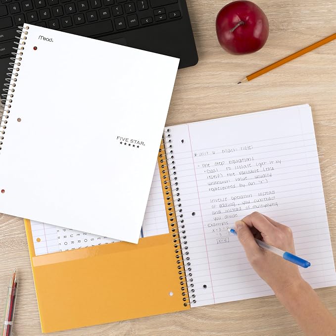 Five Star Spiral Notebook + Study App, 3 Subject, College Ruled Paper, 8-1/2" x 11", 150 Sheets, Fights Ink Bleed, Water Resistant Cover, White (72464)