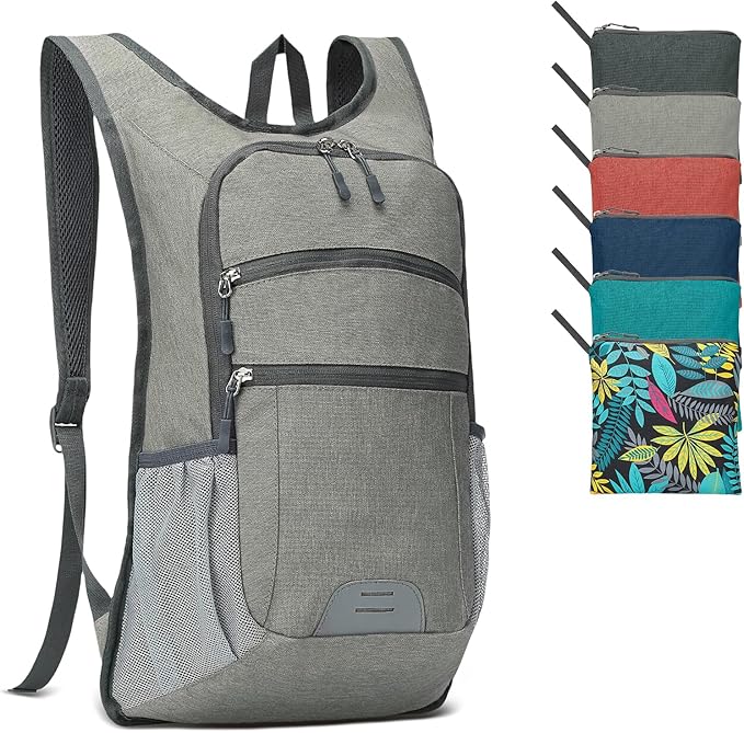 20L Lightweight Hiking Daypack, Foldable Travel Packable Backpack for Men Women for Cycling Camping Outdoor (Gray)