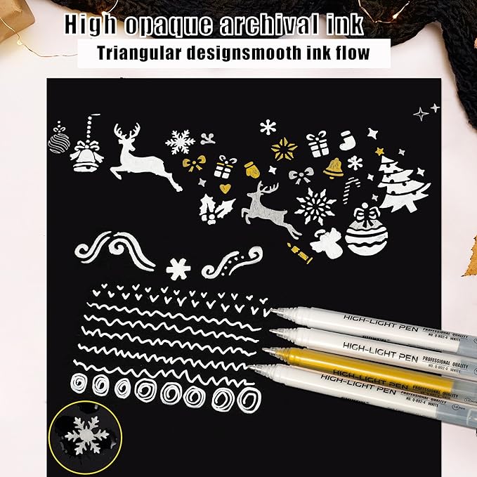 Qionew Silver Gel Pens,3 Pack, 1mm Fine Point,Opaque Ink Silver Pens, Gel Pen Set for Artists,for Black Paper Drawing, Card Making,Journaling, Coloring, Bullet Journaling