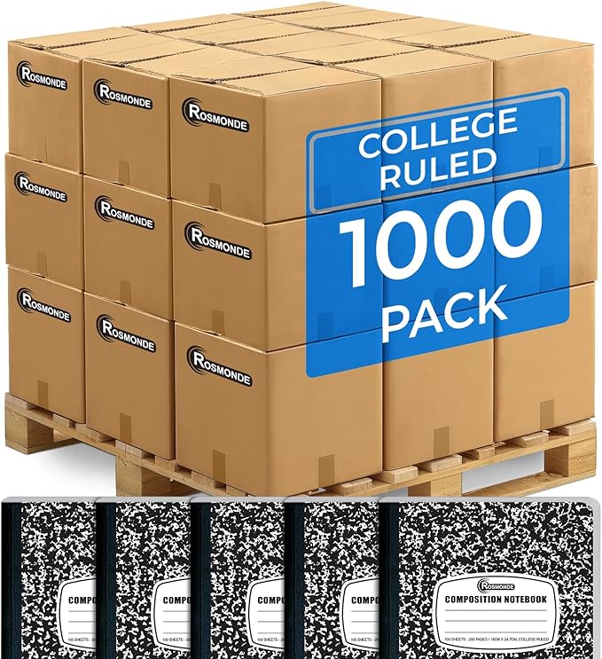 Rosmonde 1000 Pack (Pallet) Composition Notebooks Bulk, College Ruled, Pallet of Notebooks, 100 Sheets (200 Pages), 9-3/4 x 7-1/2, Bulk Notebooks for School, College & Office, 4-7 Days Transit