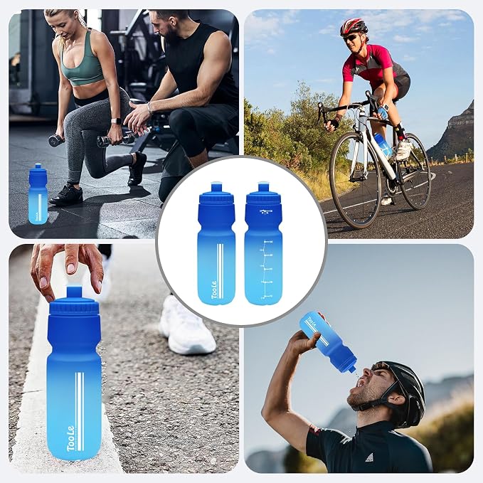 TooLe 24oz Bike Water Bottle, BPA-Free Cycling Squeeze Bottle | with Leakproof Pull-Top Lid & Capacity Scale, for Fits Mountain/Road Bike Cages, Gym, Camping, Hiking