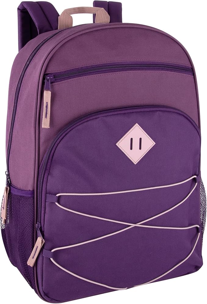 Summit Ridge Backpacks with Bungee Cord Front | 17” Multi Pocket Backpack for Adults, College, Travel (Purple/Lilac)