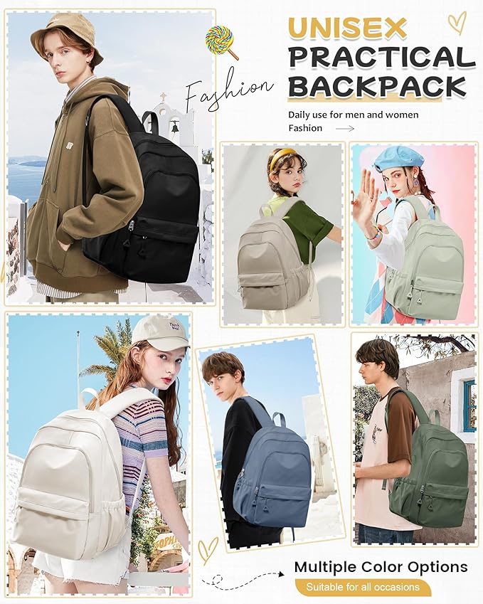 BJLFS Beige Backpack for School Women Girls, Waterproof Book bags Cute High School Backpacks for Men Teen Boys, Lightweight Travel College Backpack Mochilas Escolares para Daypack Ruckssack