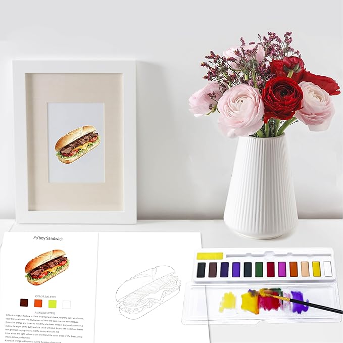 CraftyManor Watercolor Workbook Creative Insect Water Color Paint Book Set with Paints & Brush, 12 Patterns of Original DIY Designs, Beginner-Friendly Adult Coloring Books (FF-SW)
