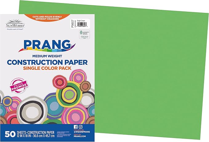 Prang (Formerly SunWorks) Construction Paper, Bright Green, 12" x 18", 50 Sheets